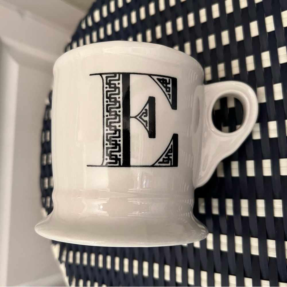 Anthropologie Monogram Coffee Tea Initial Mug Letter E Shaving Style Cup - Picture 3 of 8